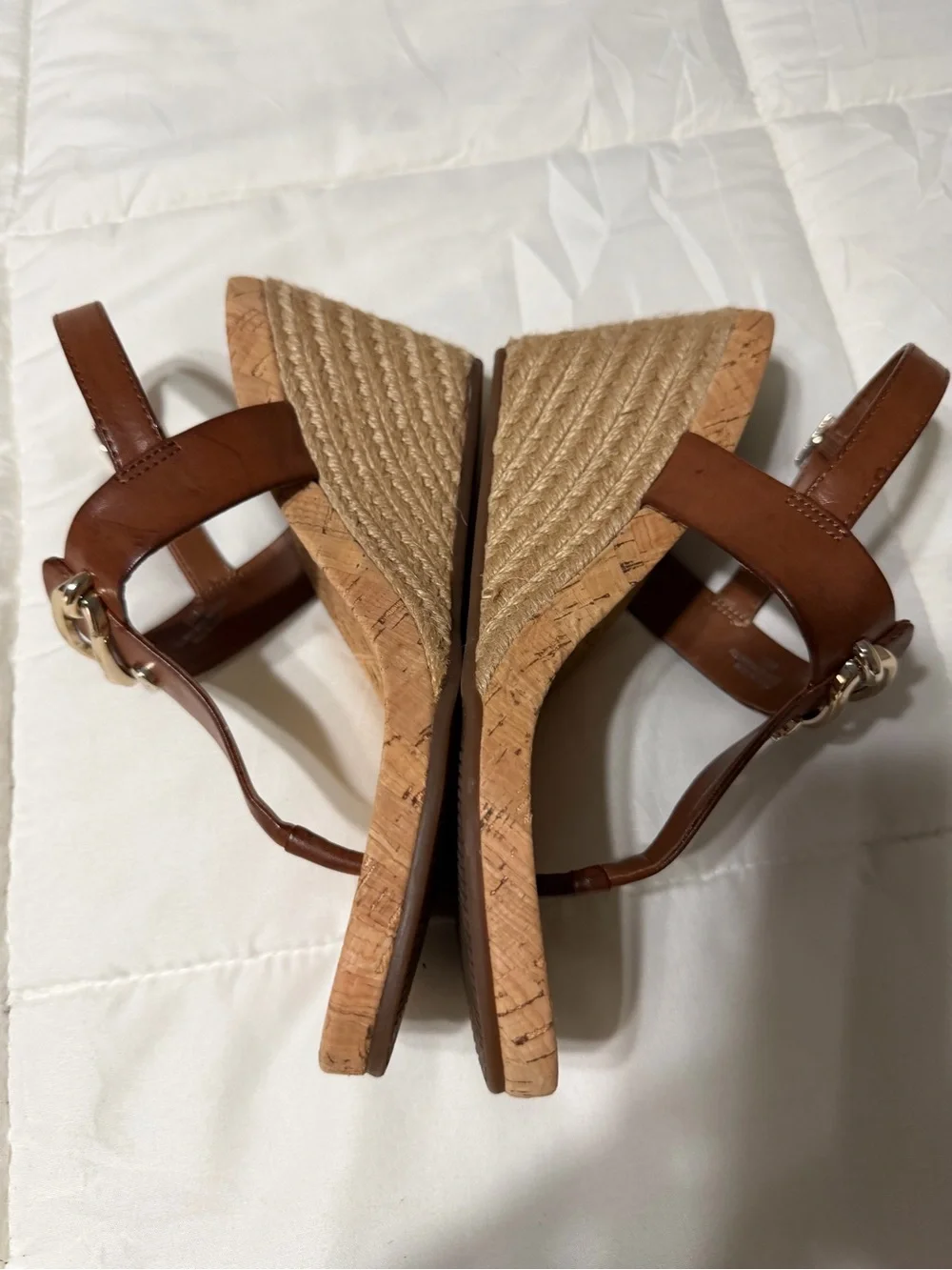 Alex Marie Tan Leather Cork Thong Sandals with Silver Accents